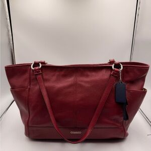 Coach Vtg Carrie Tote Bag F23284 A4 Size, Large Capacity, Cranberry Red, Charm